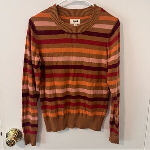 Pact Classic Fine Knit Crew Neck Sweater in Autumnal Stripes Organic Cotton XS